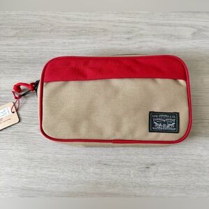 LEVI'S STRAUSS & CO MEN'S KHAKI/RED CANVAS ZIPPERED DOPP KIT TRAVEL BAG $32 NWT